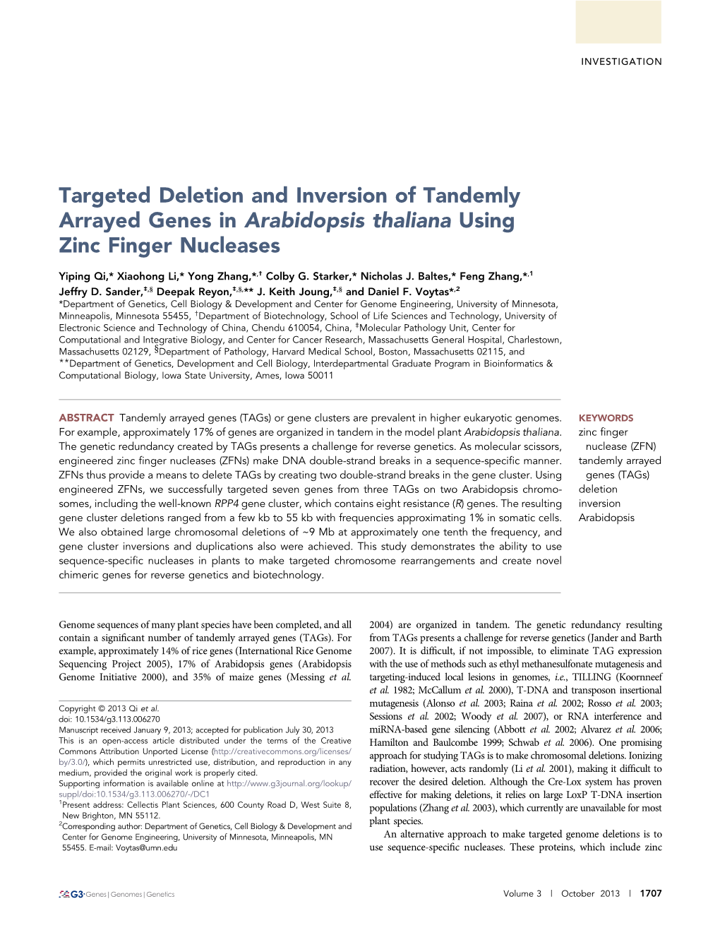 Targeted Deletion and Inversion of Tandemly Arrayed Genes in Arabidopsis Thaliana Using Zinc Finger Nucleases