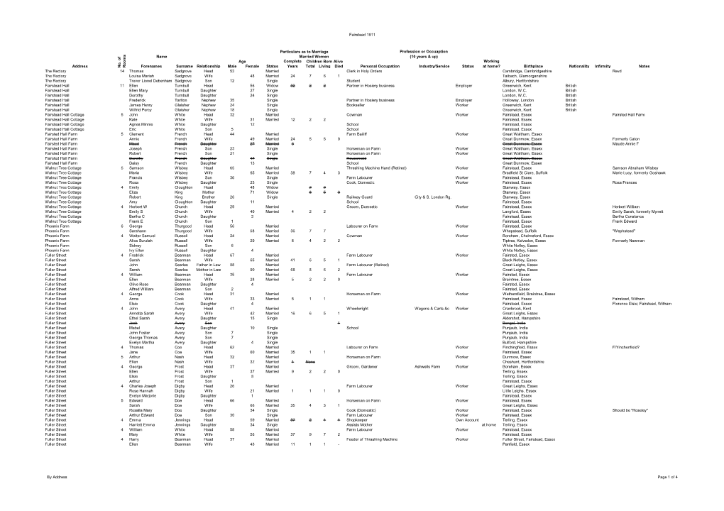 Fairstead 1911 Census by Address