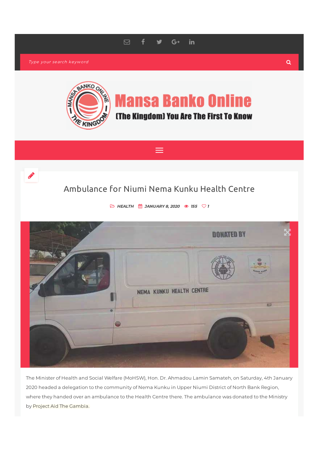 Ambulance for Niumi Nema Kunku Health Centre