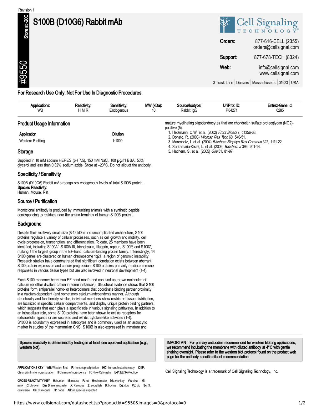 S100B (D10G6) Rabbit Mab A