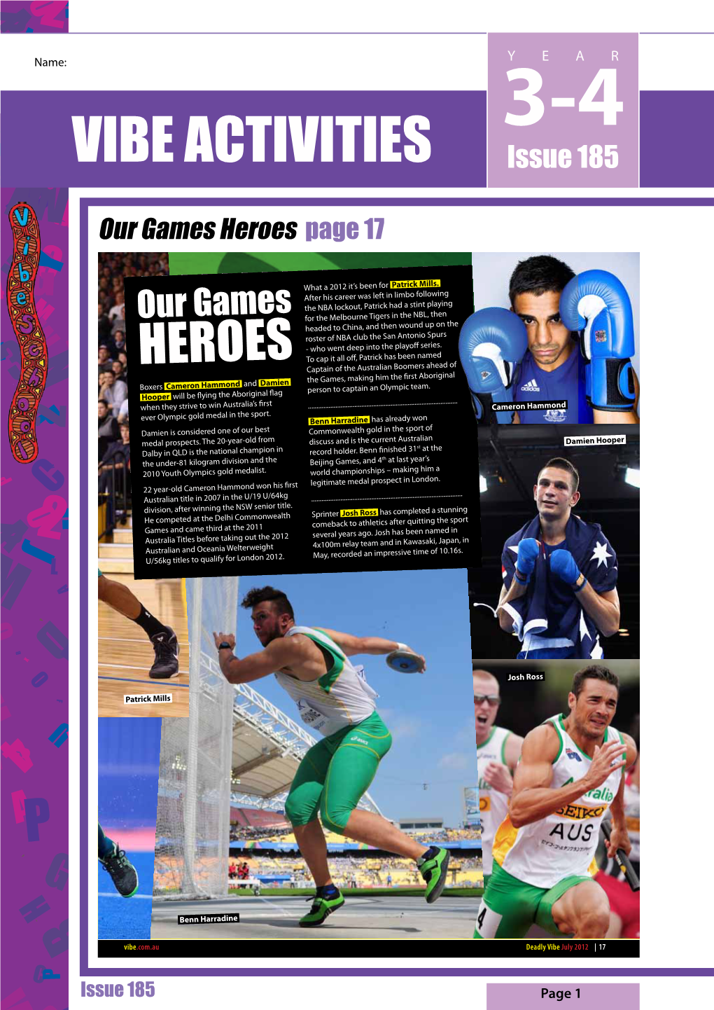 VIBE ACTIVITIES Issueyears 185 3-4 Our Games Heroes Our Games Heroes Page 17