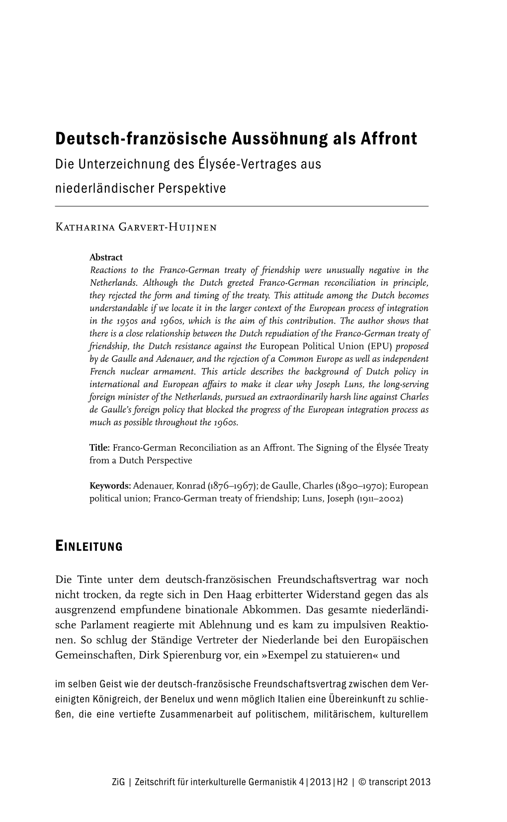 Deutsch-Französische Aussöhnung Als Affront Die Unterzeichnung Des Élysée-Vertrages Aus Niederländischer Perspektive