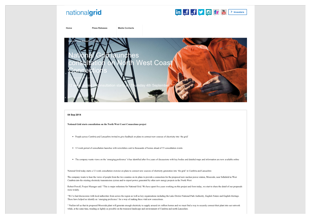 National Grid Launches Consultation on North West Coast Connections