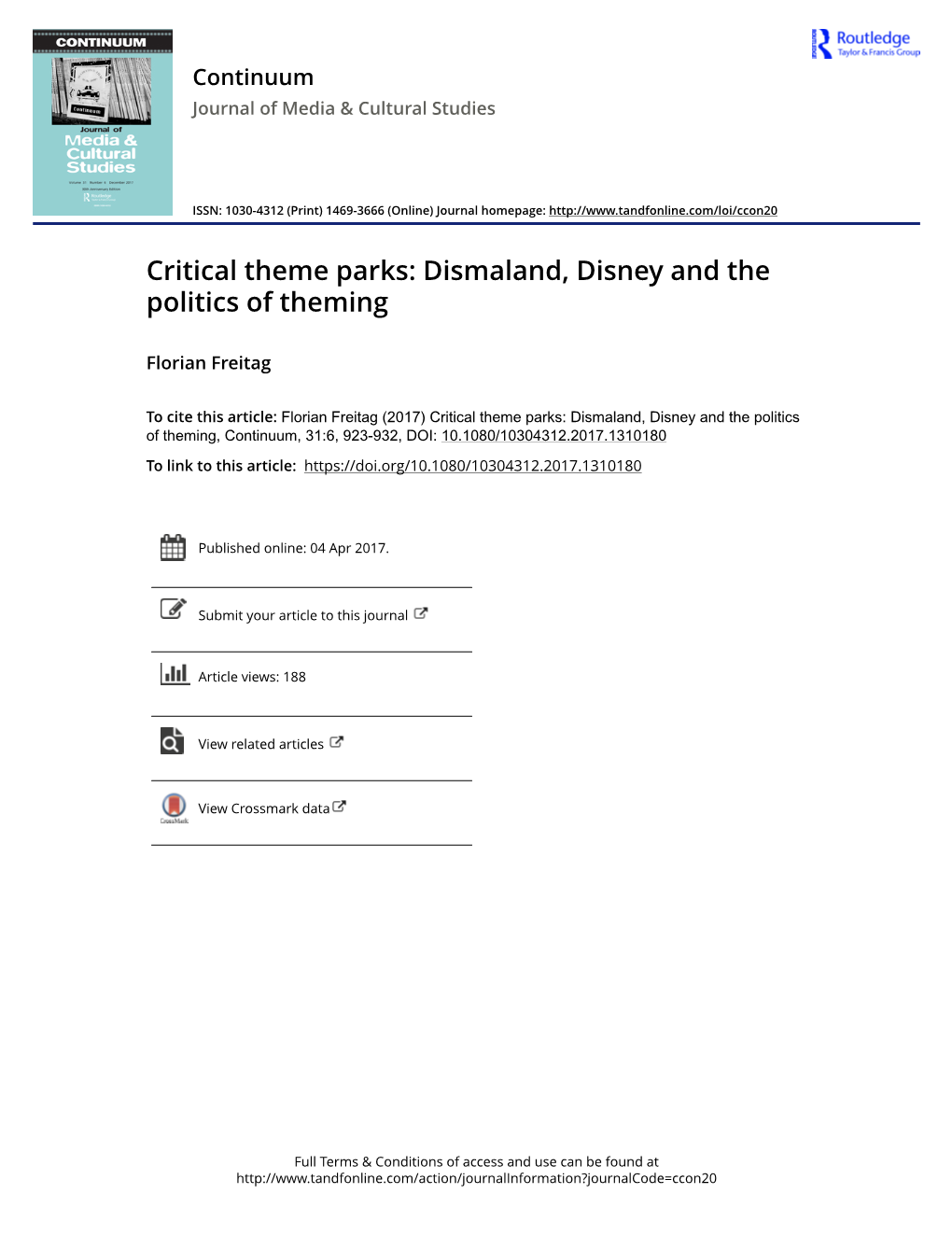 Critical Theme Parks: Dismaland, Disney and the Politics of Theming