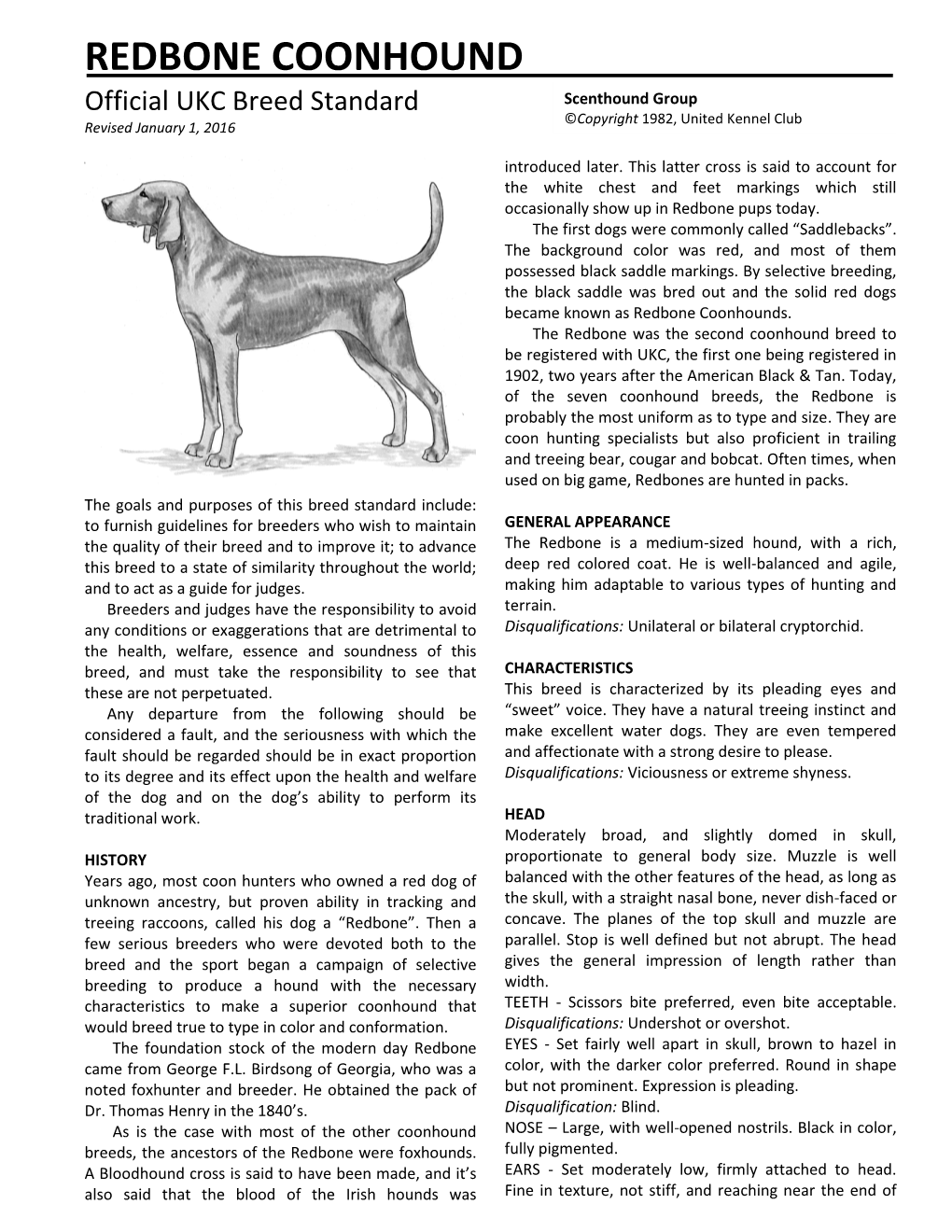 Download Redbone Coonhound Breed Standard