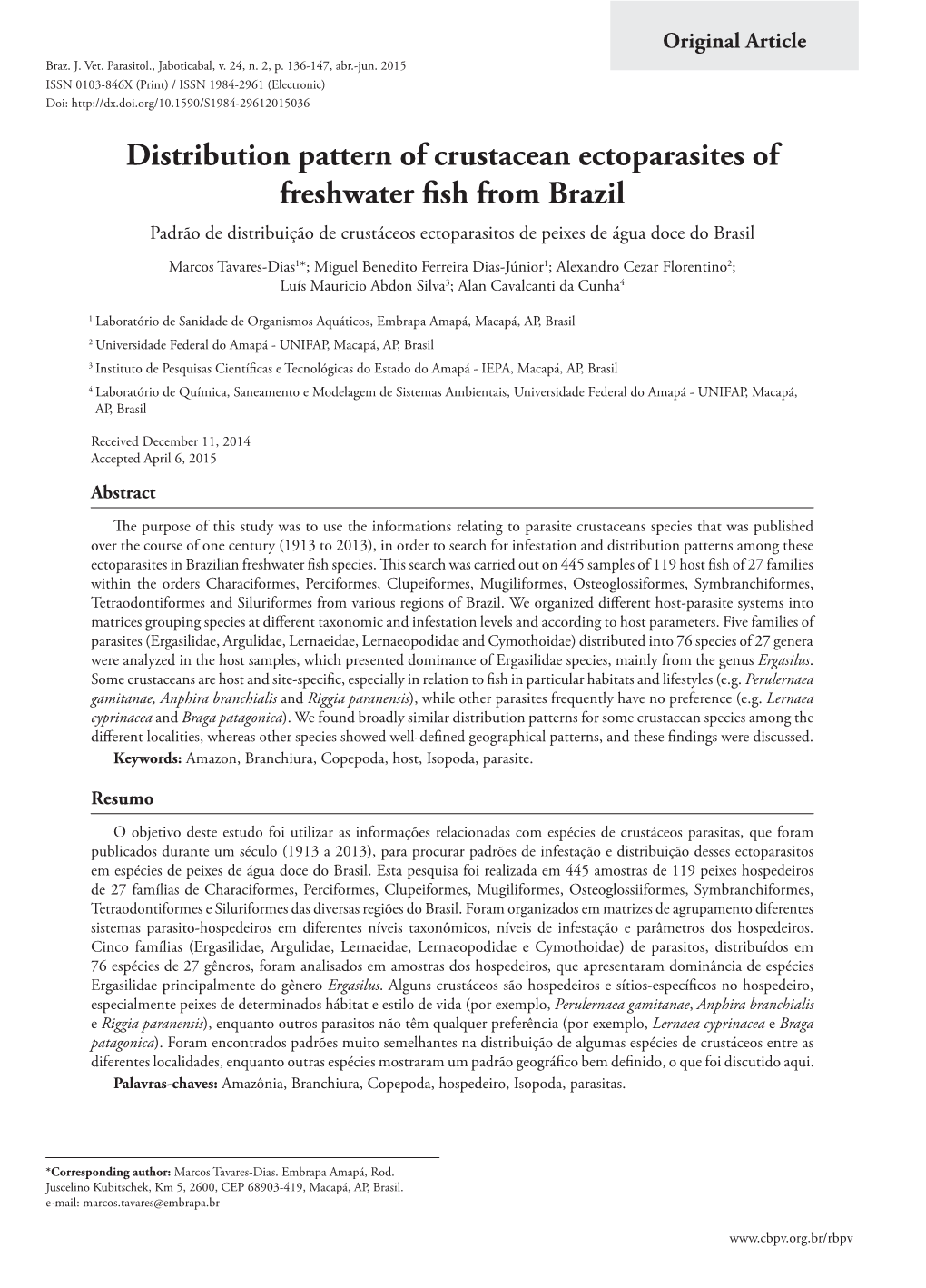 Distribution Pattern of Crustacean Ectoparasites of Freshwater Fish From