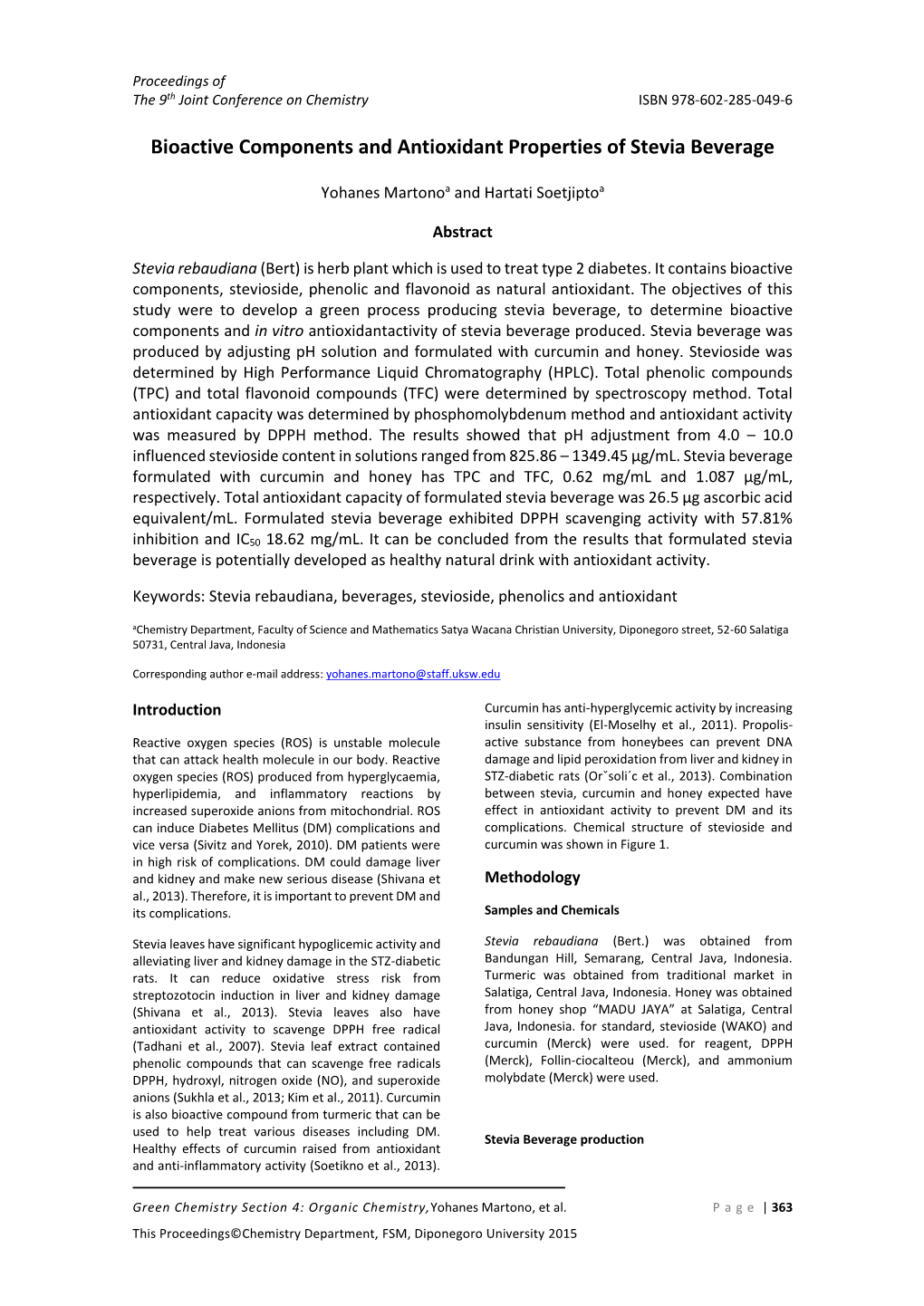 Bioactive Components and Antioxidant Properties of Stevia Beverage