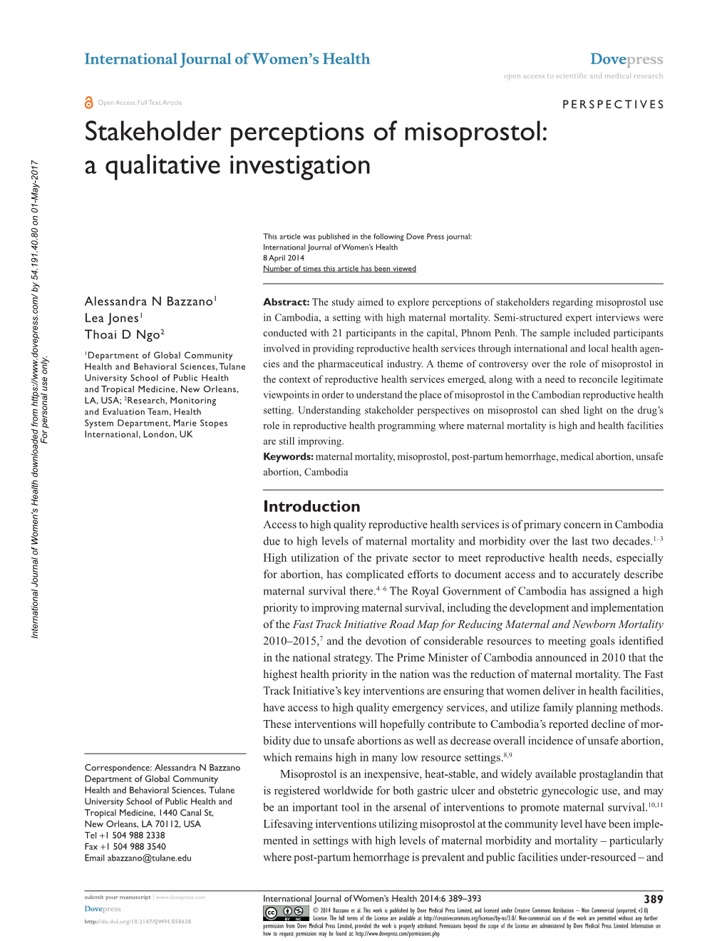 Stakeholder Perceptions of Misoprostol: a Qualitative Investigation