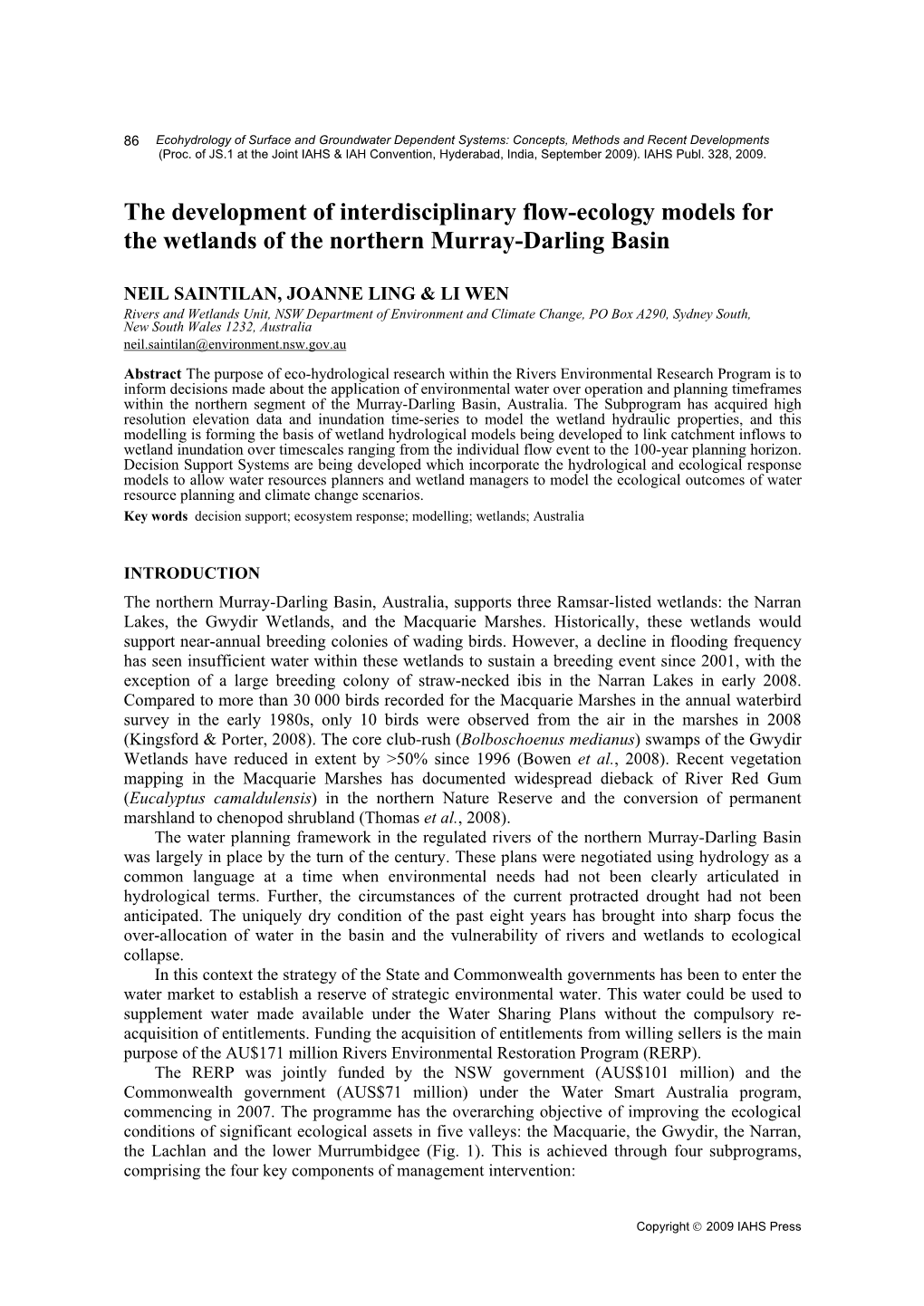 The Development of Interdisciplinary Flow-Ecology Models for the Wetlands of the Northern Murray-Darling Basin