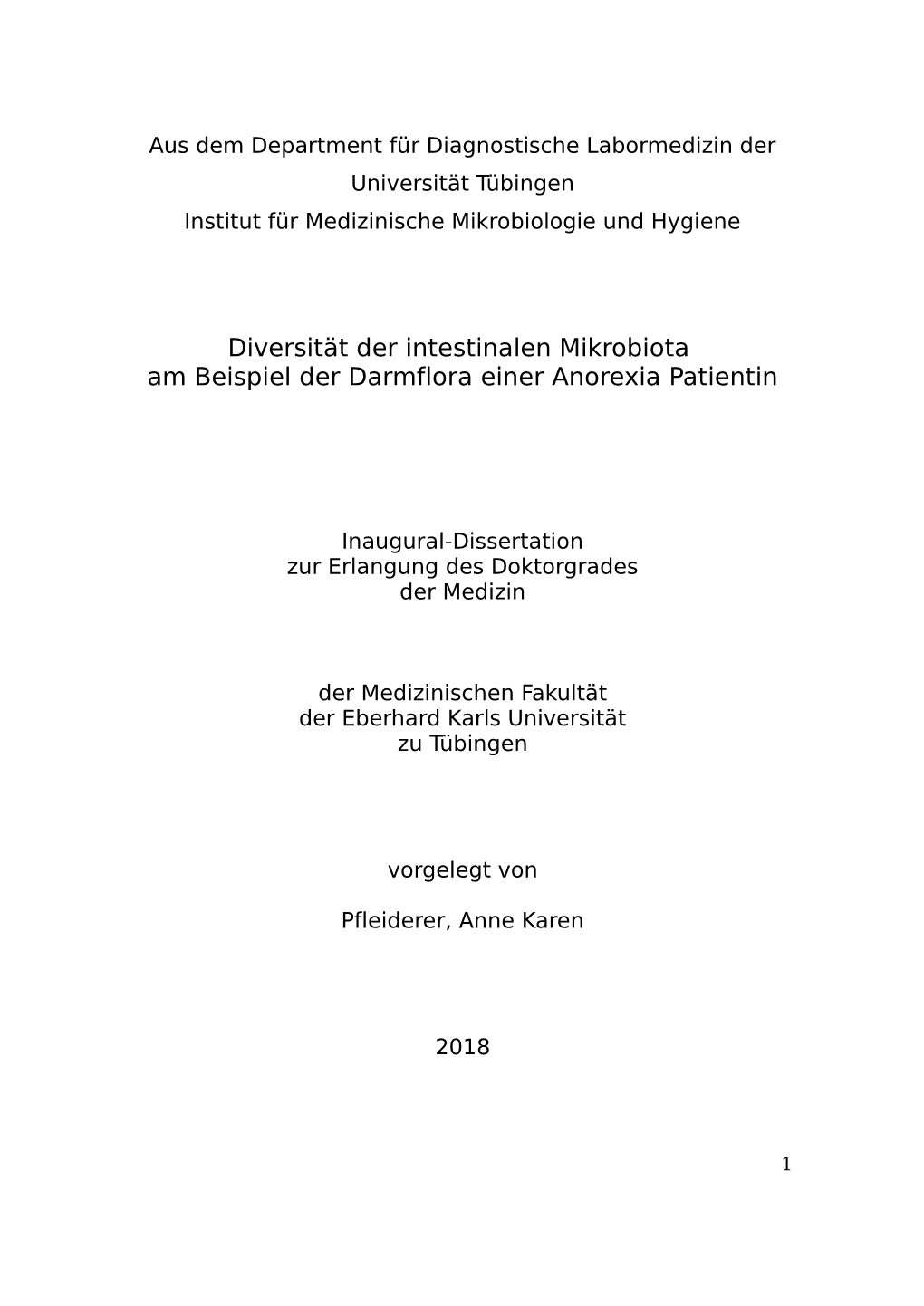 Diversität Der Intestinalen Mikrobiota Am Beispiel Der Darmflora Einer Anorexia Patientin