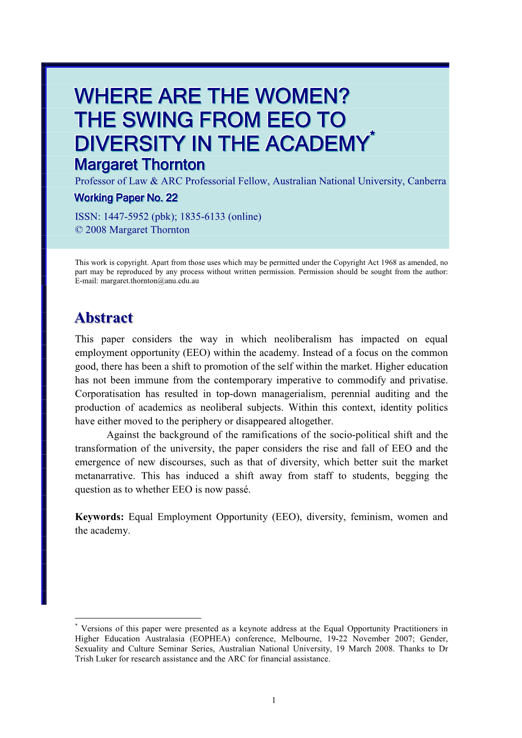 The Swing from Eeo to Diversity in the Academy
