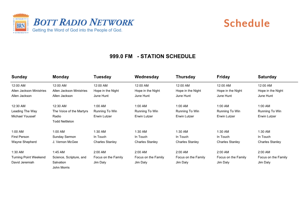 999.0 Fm - Station Schedule