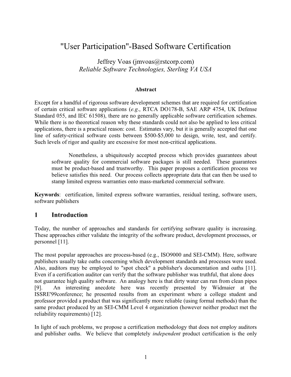 User Participation -Based Software Certification