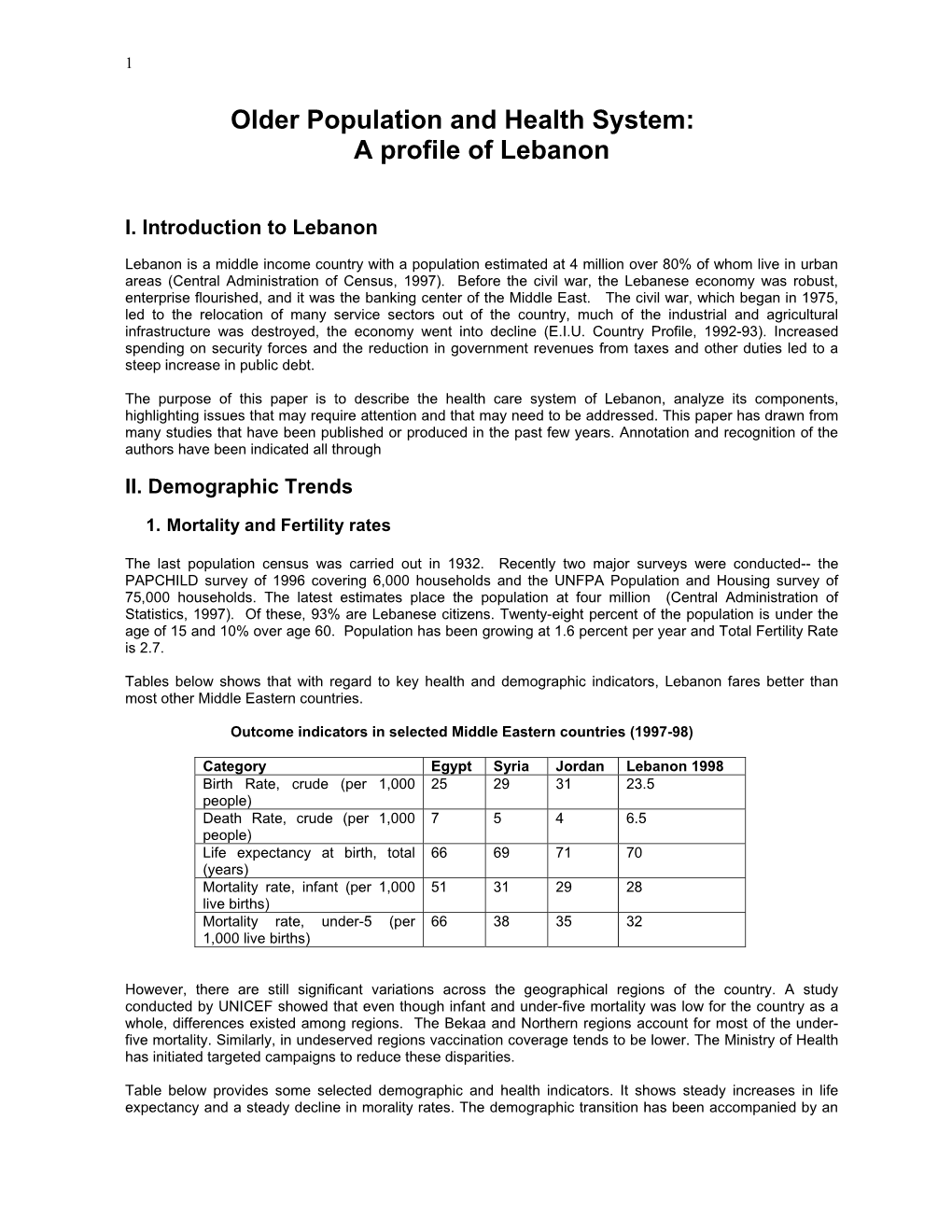 A Profile of Lebanon