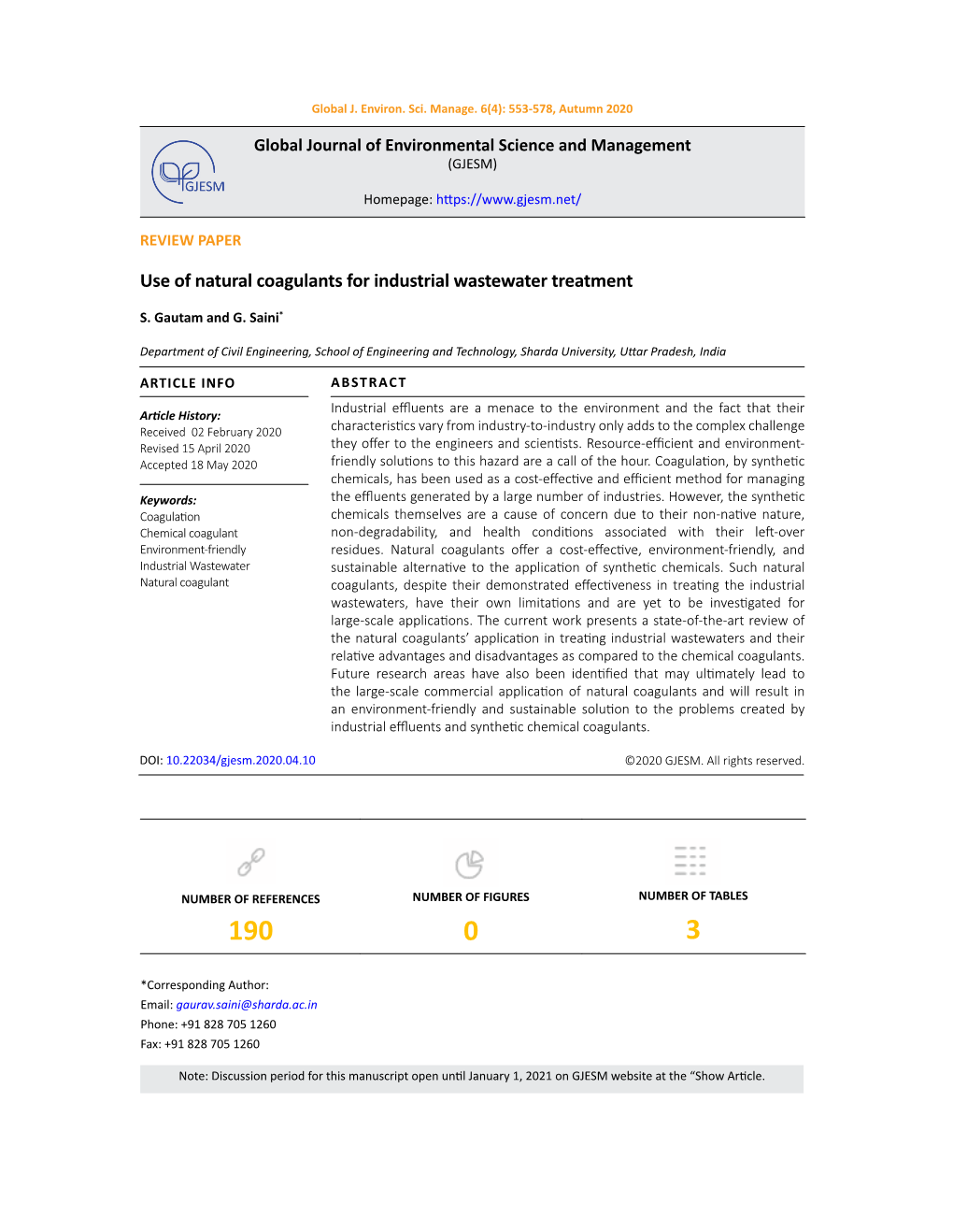 Use of Natural Coagulants for Industrial Wastewater Treatment