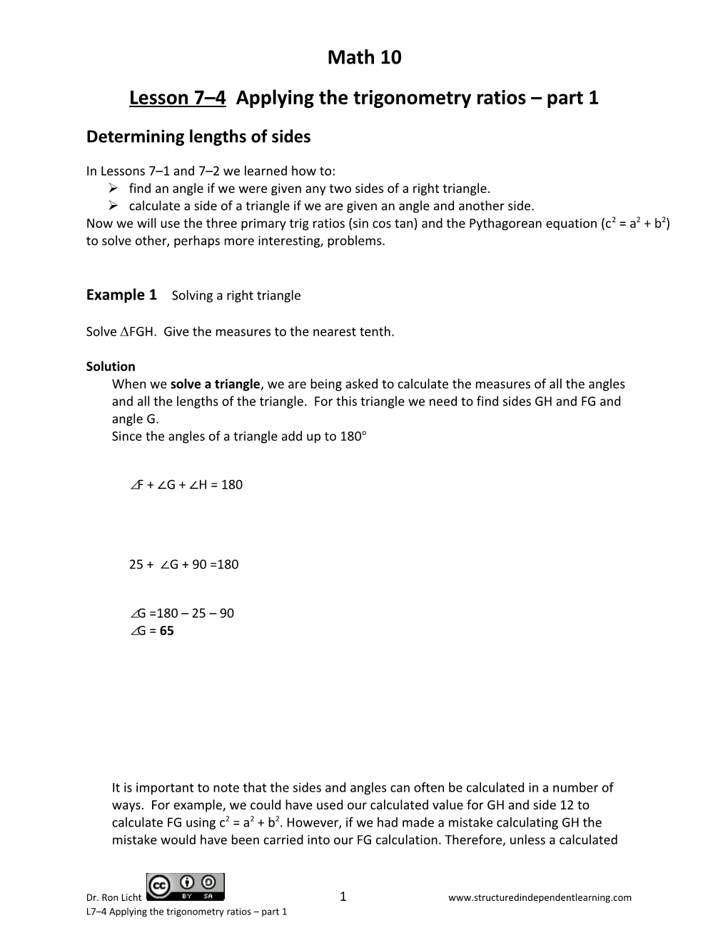 Lesson 7 4 Applying the Trigonometry Ratios Part 1