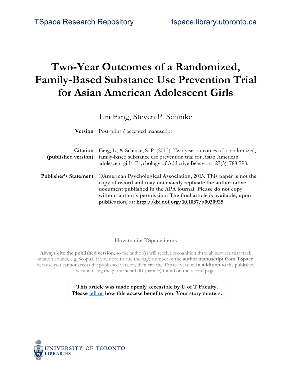 Two-Year Outcomes of a Randomized, Family-Based Substance Use Prevention Trial for Asian American Adolescent Girls