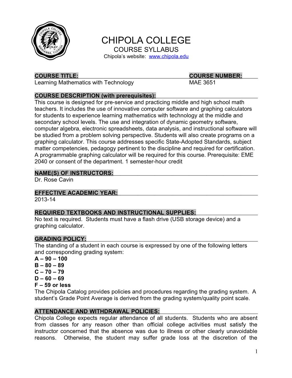 Course Title: Course Number s1