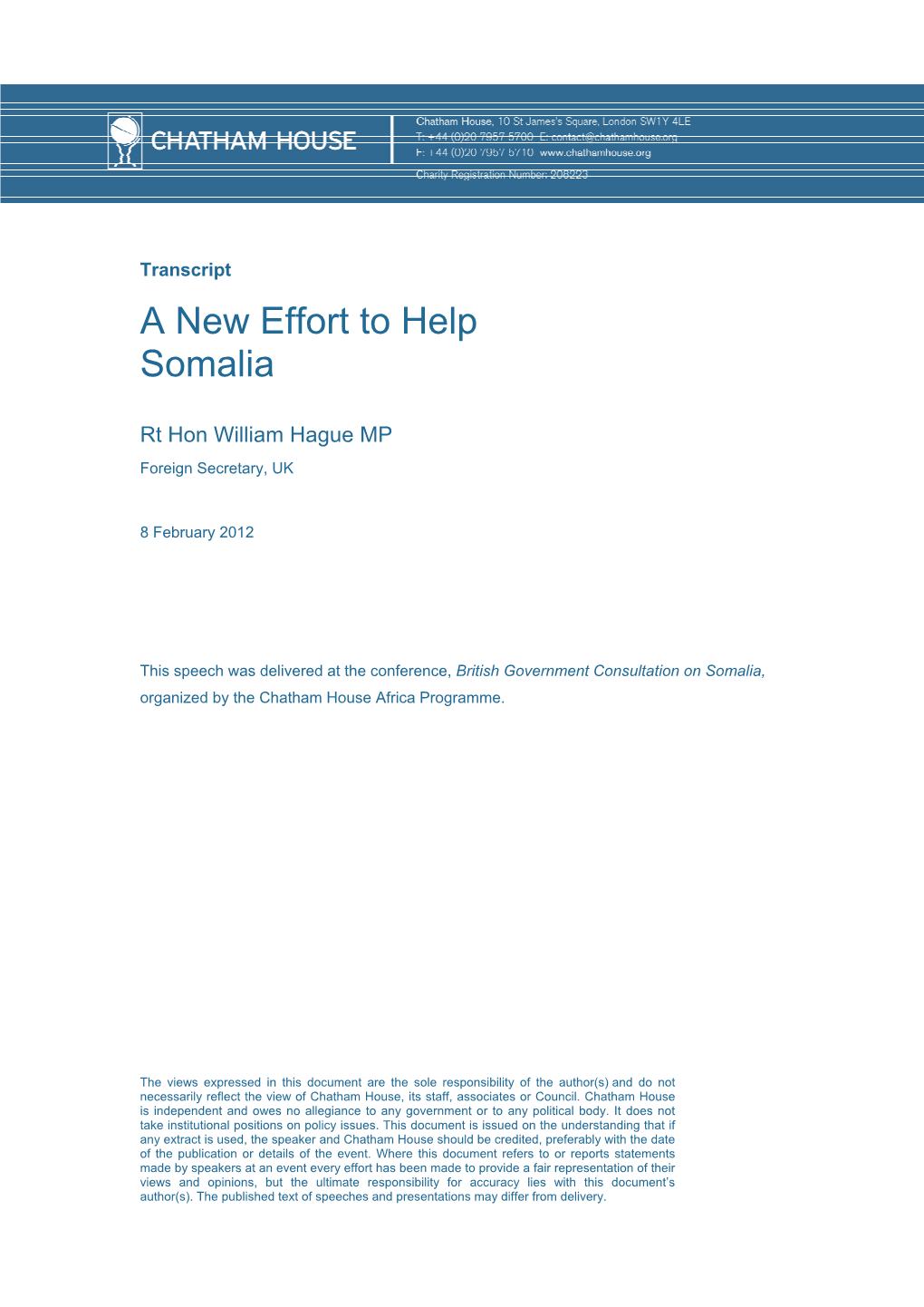 A New Effort to Help Somalia