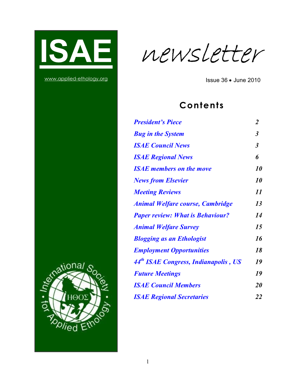 2010 ISAE Newsletter No. 36