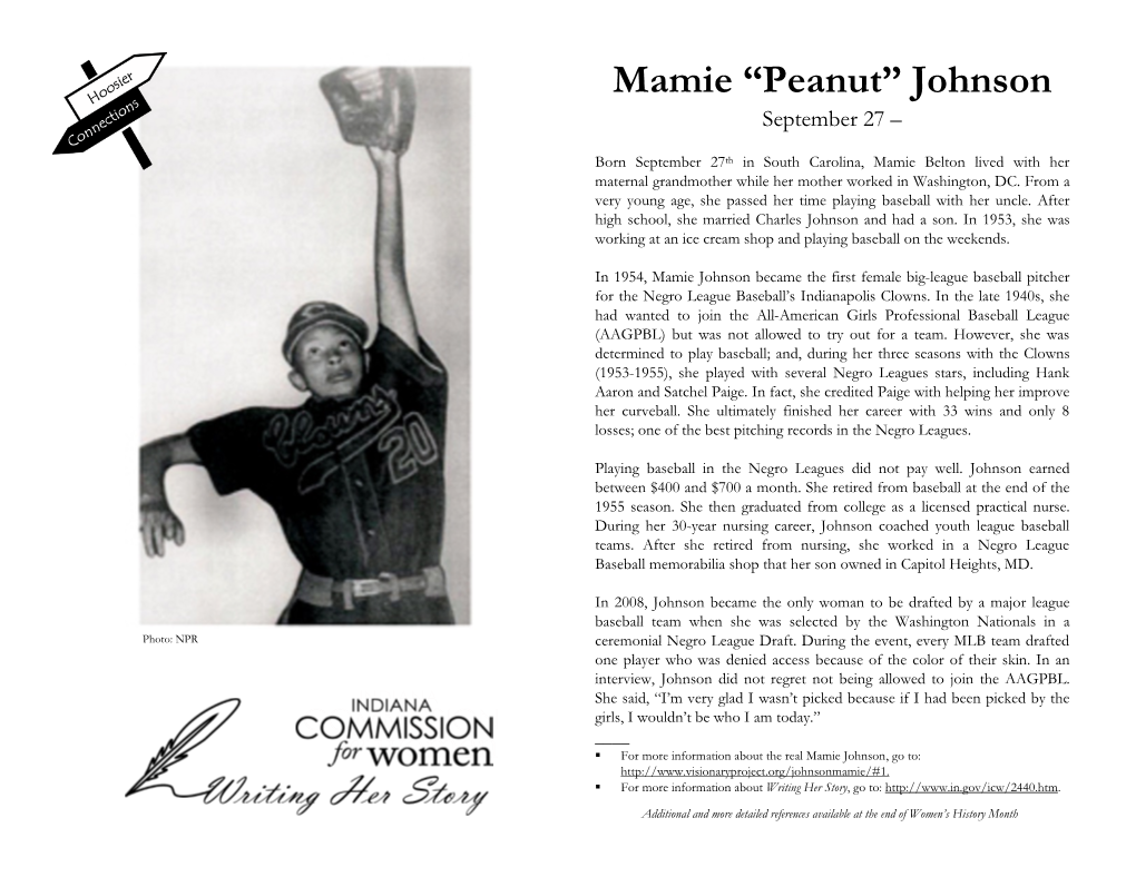 Mamie Johnson Became the First Female Big-League Baseball Pitcher for the Negro League Baseball’S Indianapolis Clowns