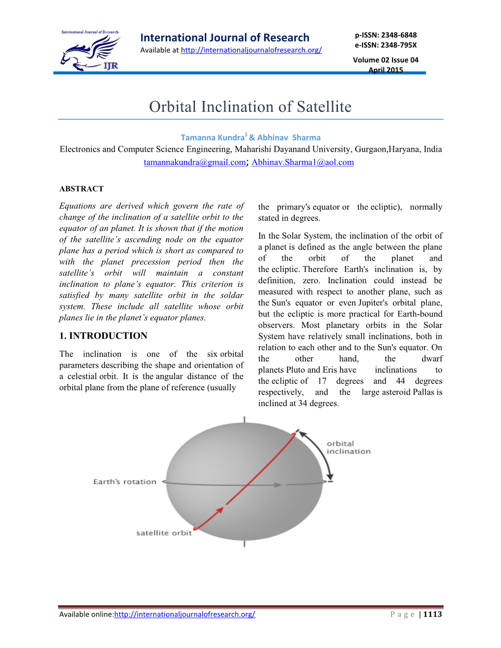 Orbital Inclination of Satellite