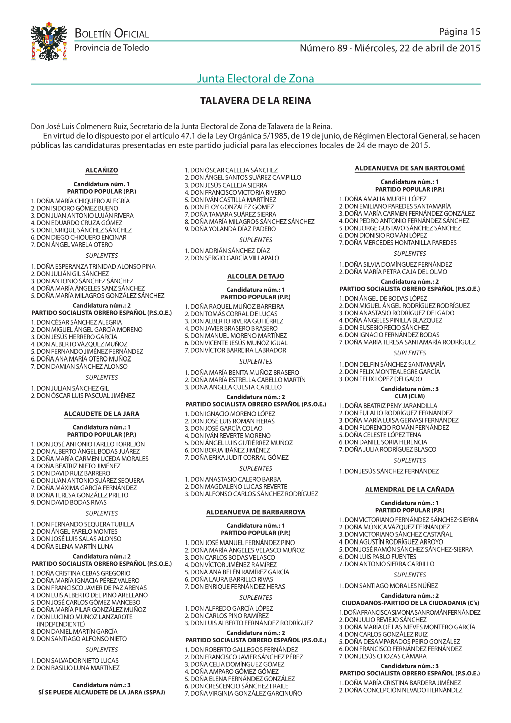 Junta Electoral De Zona De Talavera De La Reina