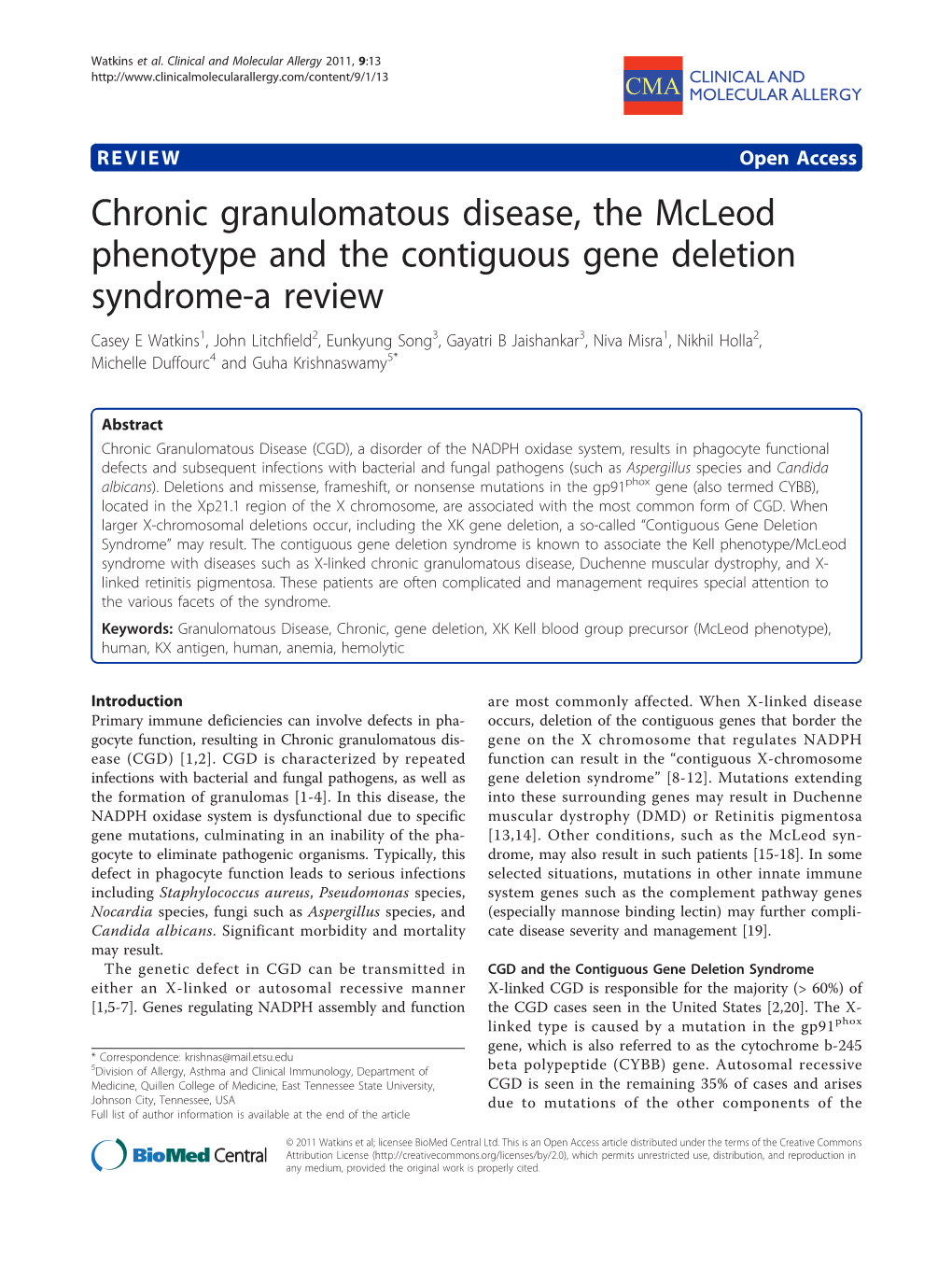 Chronic Granulomatous Disease, the Mcleod Phenotype and The