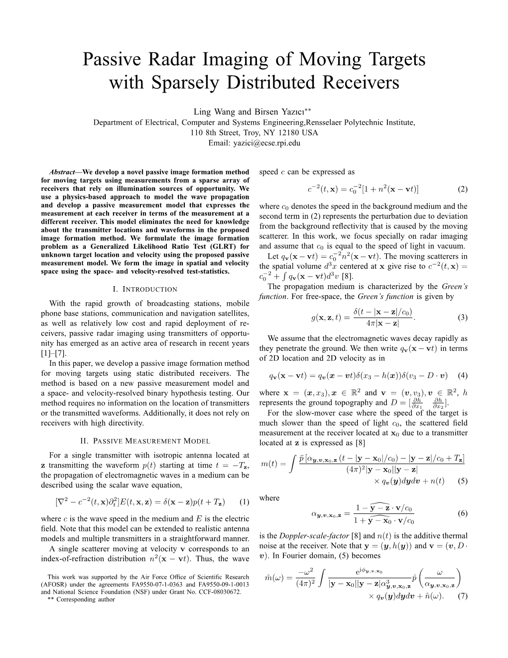 Passive Radar Imaging of Moving Targets with Sparsely Distributed Receivers