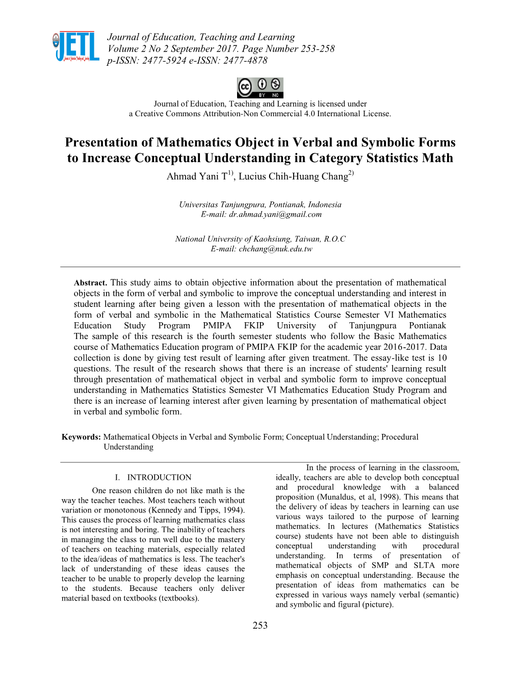 Presentation of Mathematics Object in Verbal and Symbolic Forms To