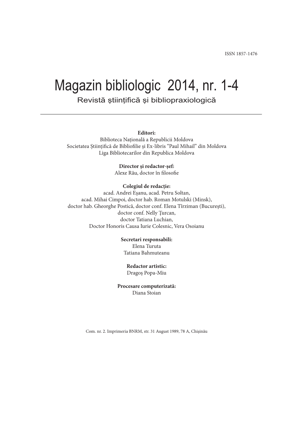 Magazin Bibliologic Nr. 1-4, 2014