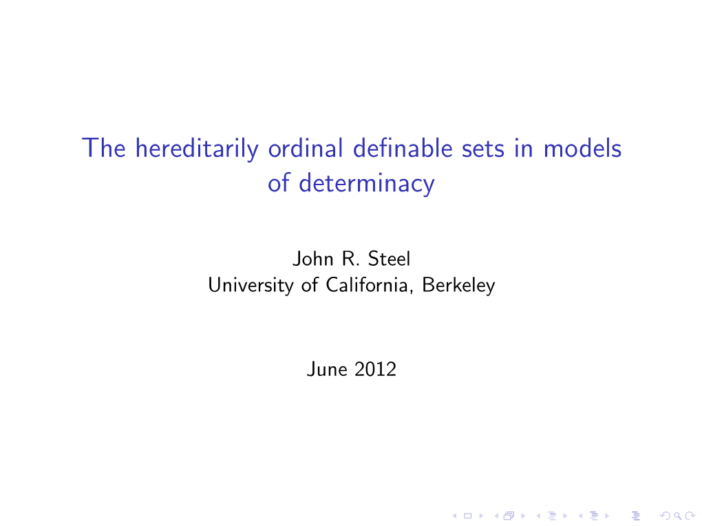 The Hereditarily Ordinal Definable Sets in Models of Determinacy