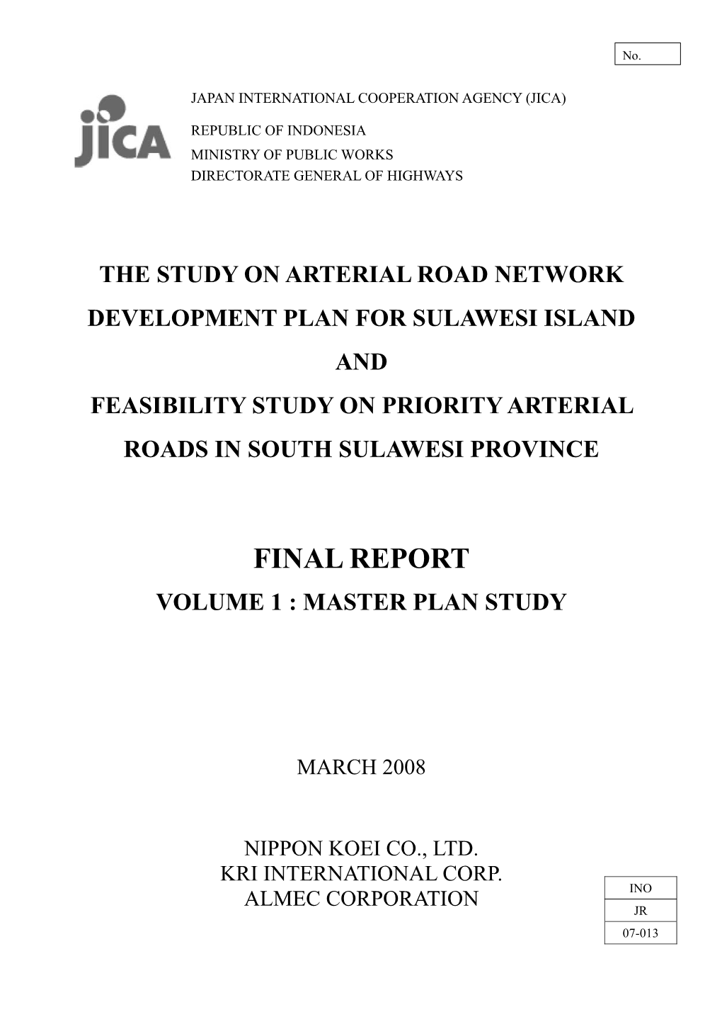 Final Report Volume 1 : Master Plan Study