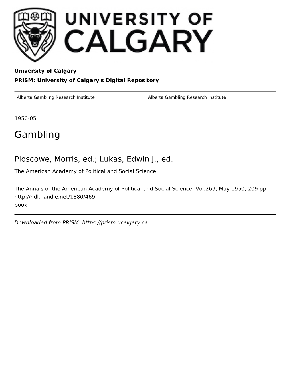 Gambling Research Institute Alberta Gambling Research Institute