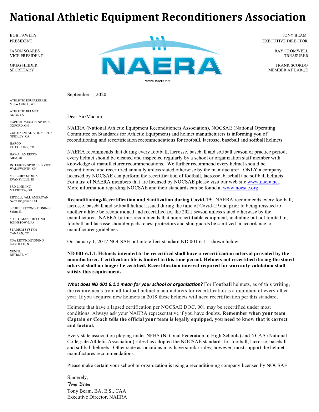 NAERA Standards for Reconditioning – 2020