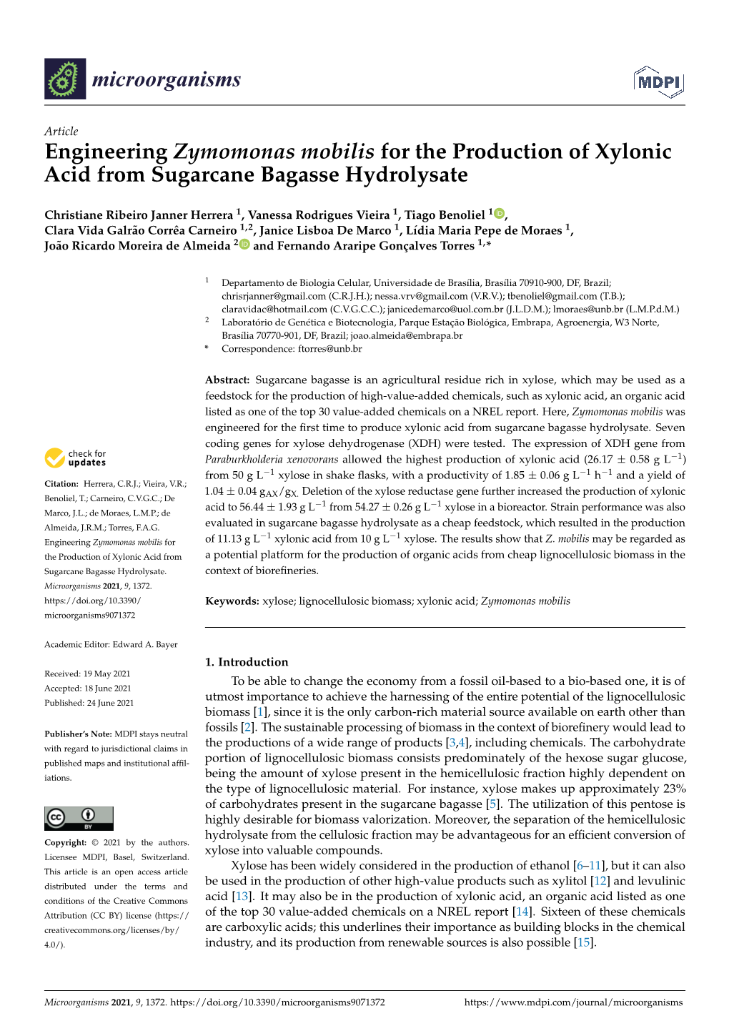 Engineering Zymomonas Mobilis for the Production of Xylonic Acid from Sugarcane Bagasse Hydrolysate