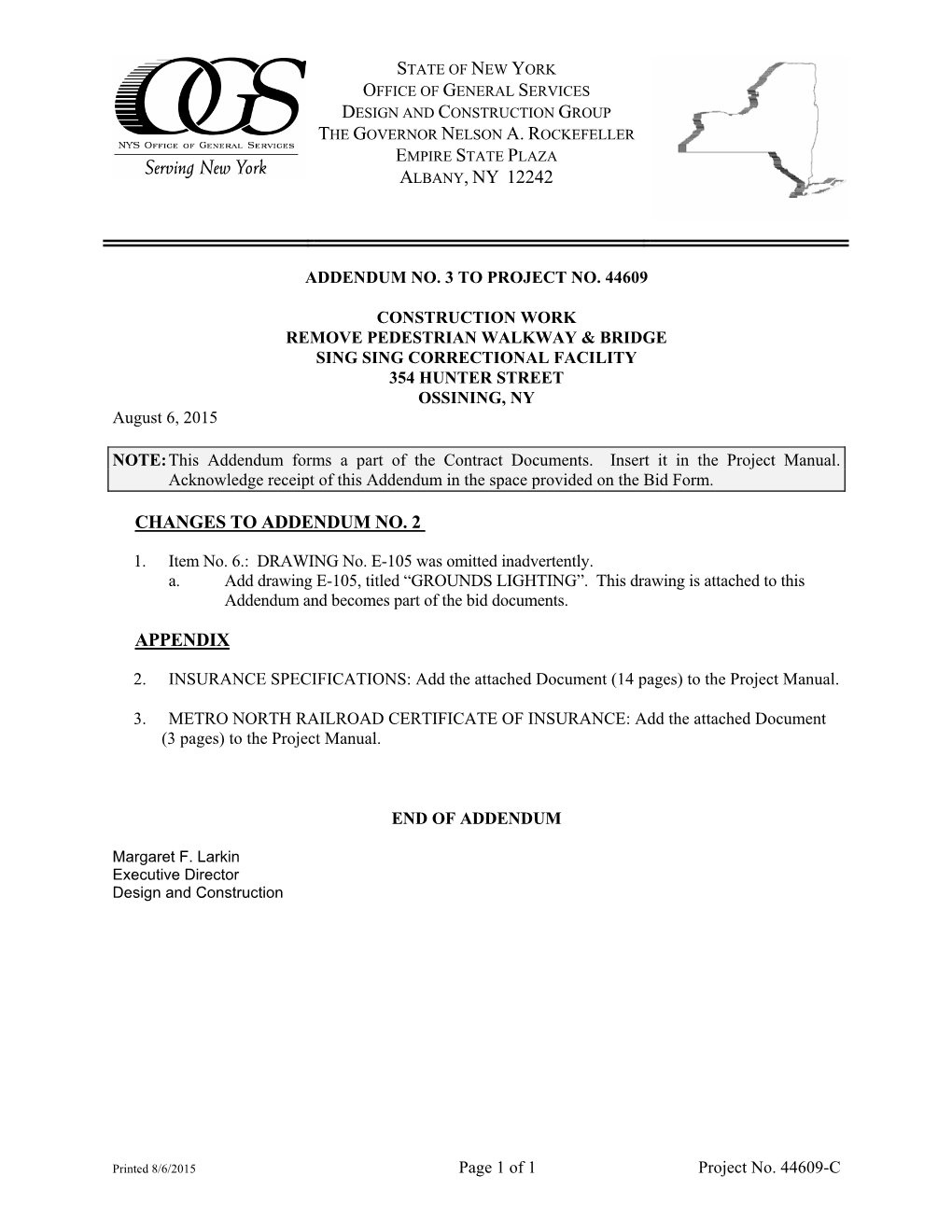 Albany, Ny 12242 Changes to Addendum No. 2 Appendix