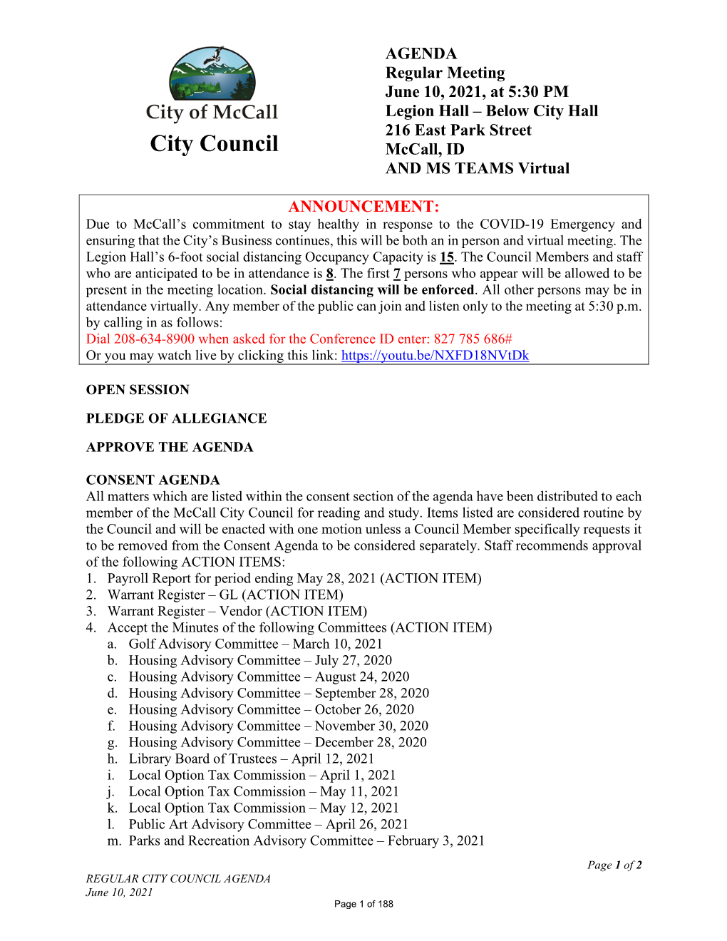 2021.06.10 Regular Council Meeting Packet W Agenda