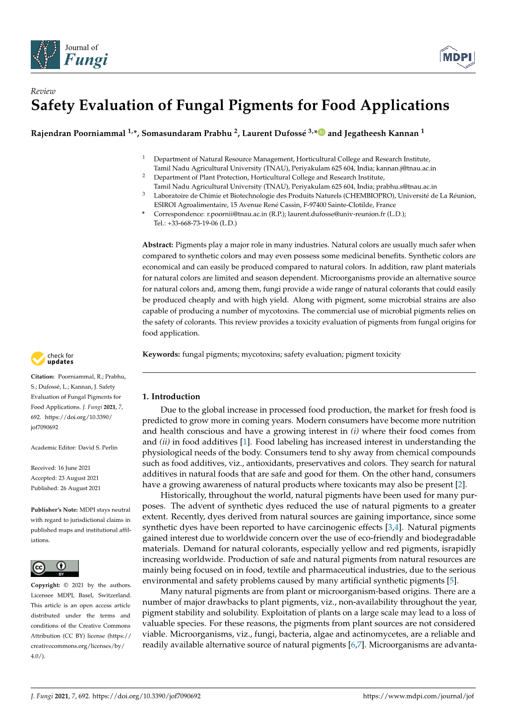 Safety Evaluation of Fungal Pigments for Food Applications