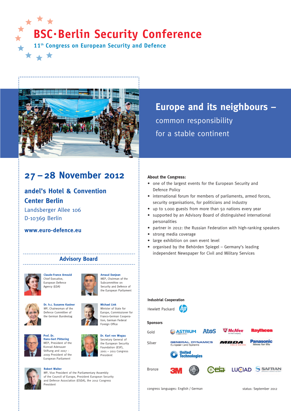 Berlin Security Conference 11 Th Congress on European Security and Defence