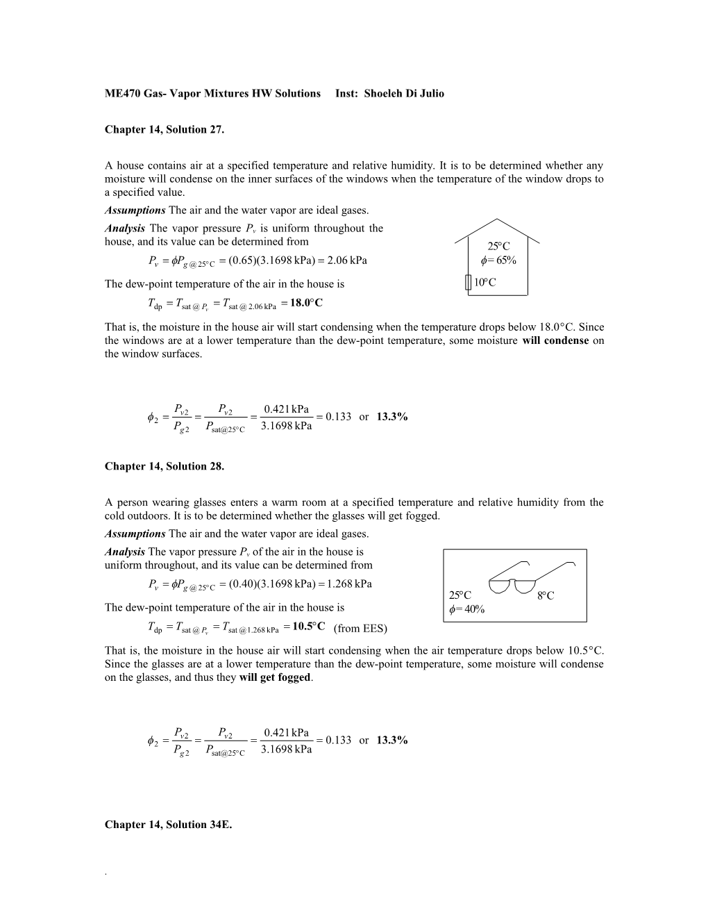 ME470 Gas- Vapor Mixtures HW Solutions Inst: Shoeleh Di Julio