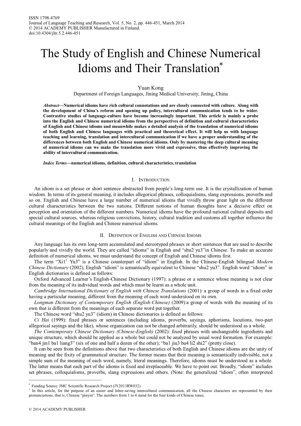 The Study of English and Chinese Numerical Idioms and Their Translation