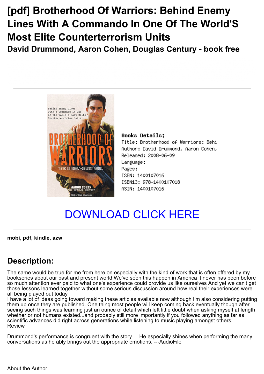 F76d39c [Pdf] Brotherhood of Warriors: Behind Enemy Lines with A