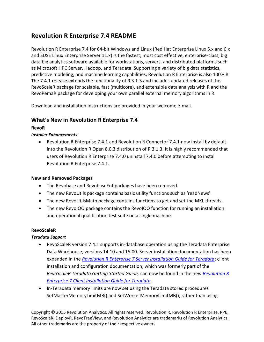 Revolution R Enterprise 7.4 README