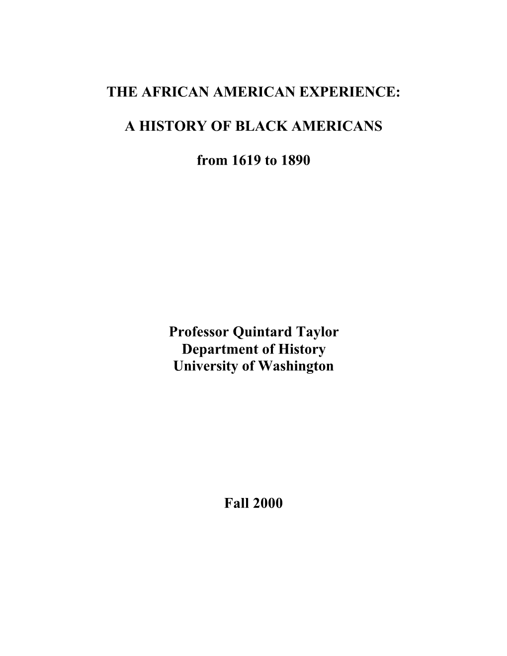 The African American Experience