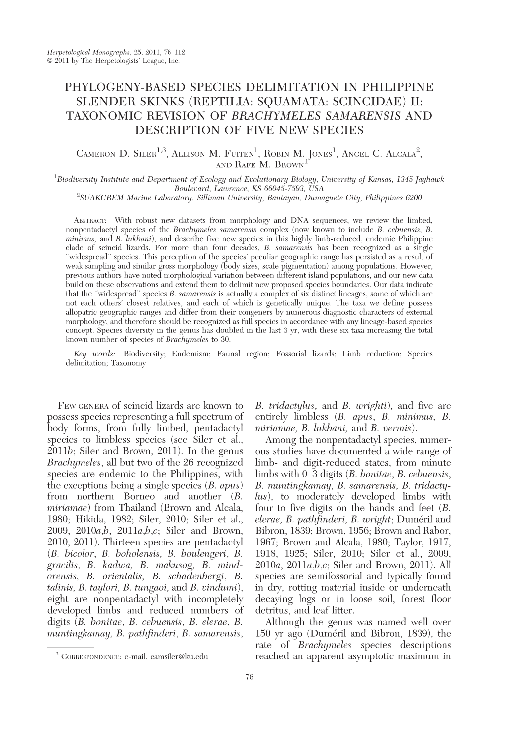 Ii: Taxonomic Revision of Brachymeles Samarensis and Description of Five New Species