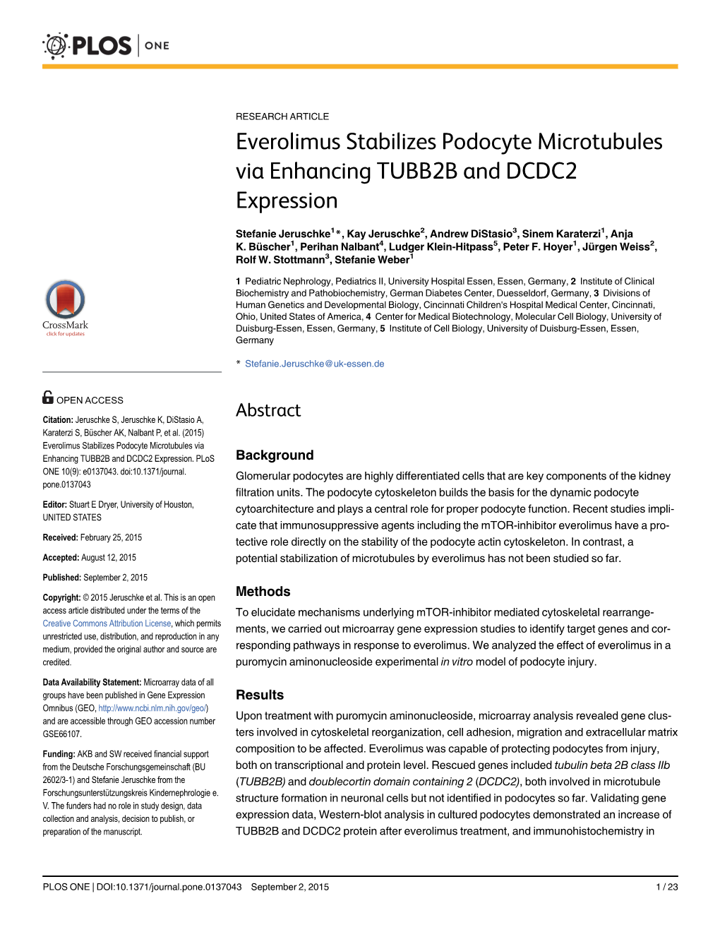 Everolimus Stabilizes Podocyte Microtubules Via Enhancing TUBB2B and DCDC2 Expression