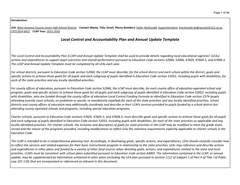 Local Control and Accountability Plan and Annual Update Template