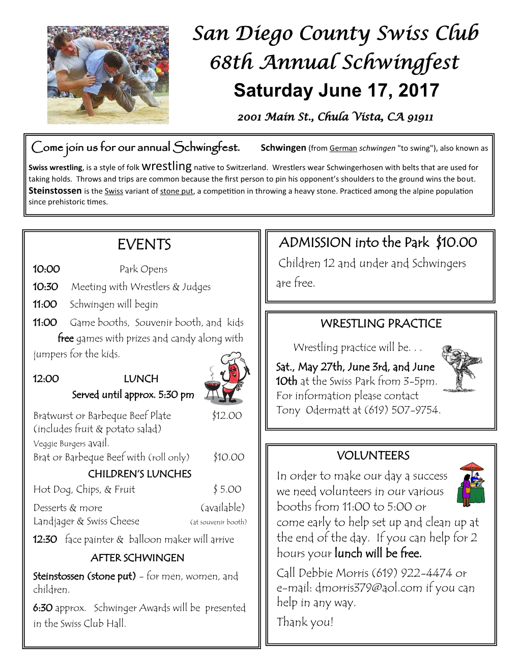 San Diego County Swiss Club 68Th Annual Schwingfest Saturday June 17, 2017