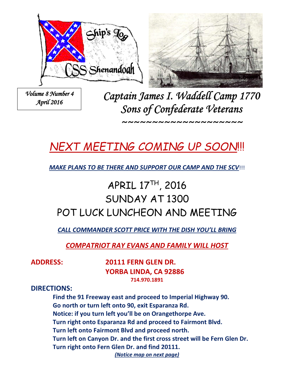 Captain James I. Waddell Camp 1770 Sons of Confederate Veterans
